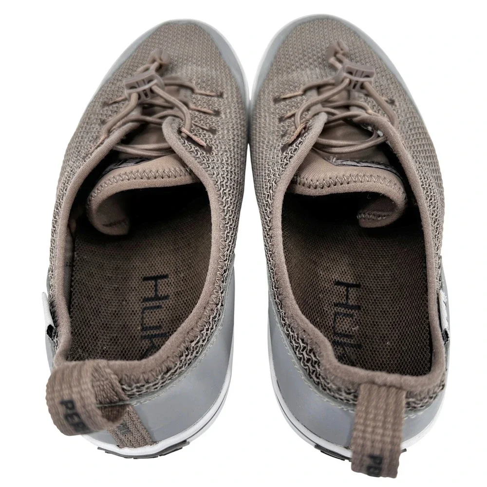 Huk Brewster Mens Fishing Deck Shoe Brown Grey Mesh Bungee Lace Size 12